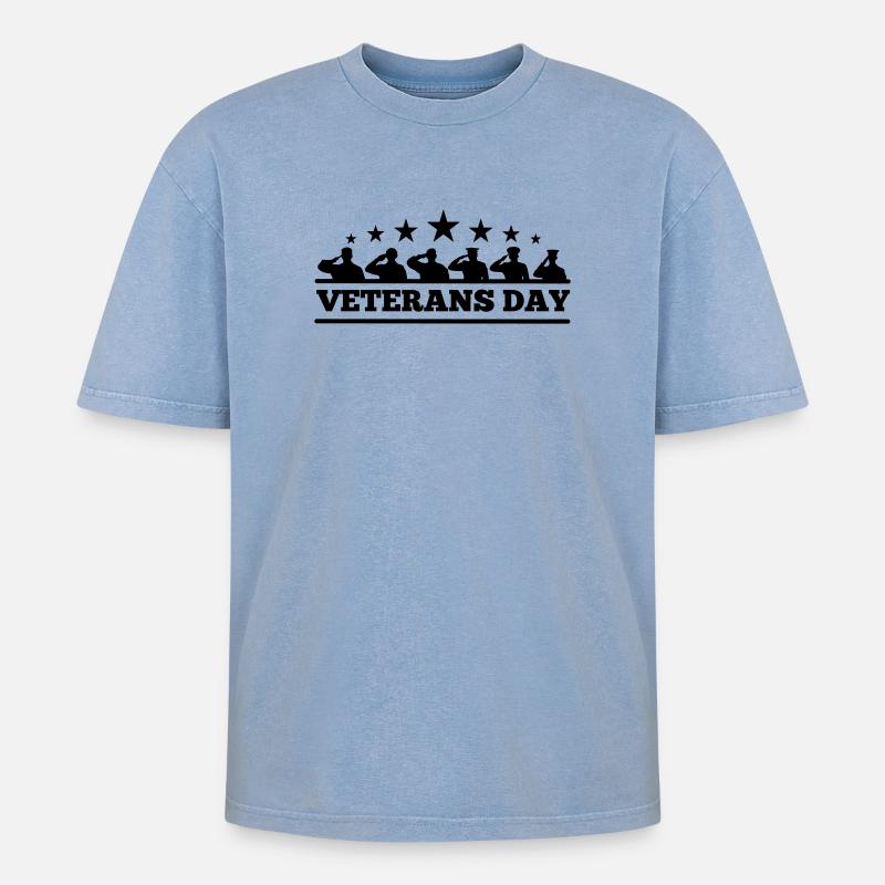 Emblem Veterans Day - Oversized Unisex Premium Acid-Washed T-Shirt - acid washed blue