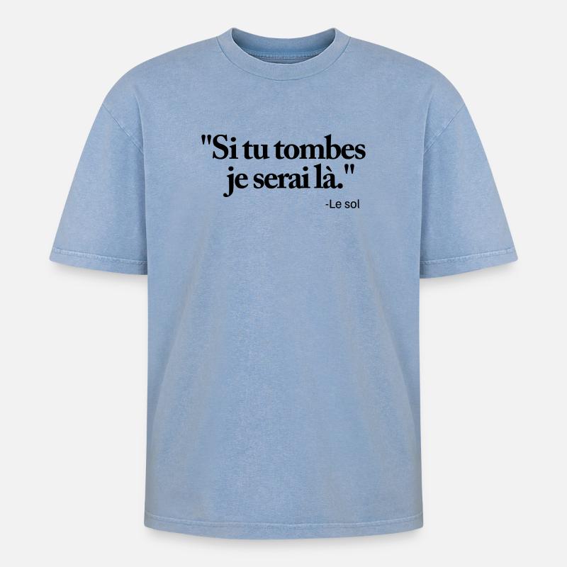 Wenn du fällst, bin ich da - Oversized Unisex Premium Acid-Washed T-Shirt - Blau Acid Wash