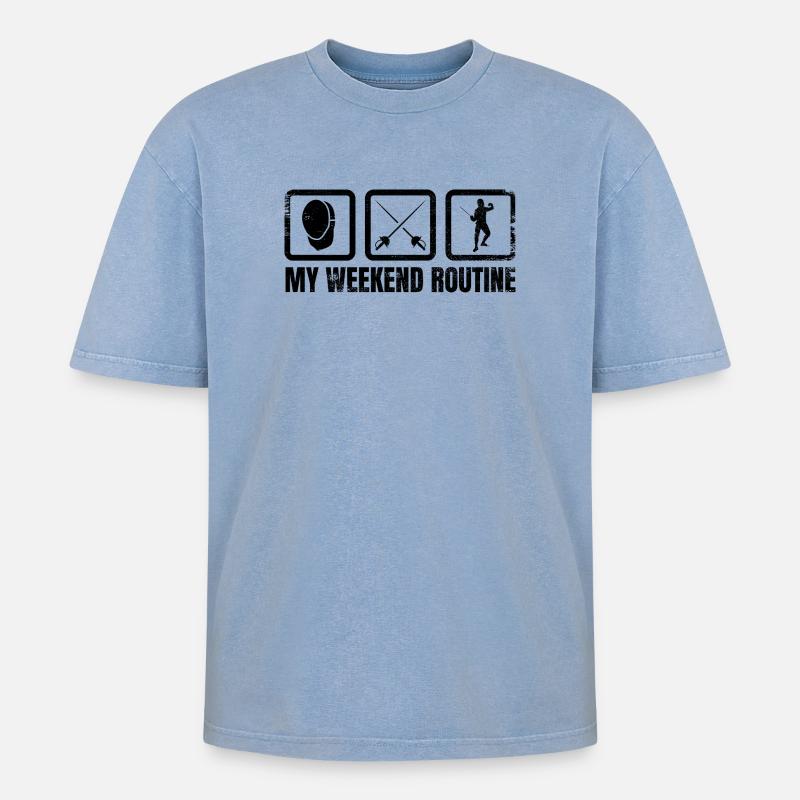 Meine Wochenendroutine - Oversized Unisex Premium Acid-Washed T-Shirt - Blau Acid Wash