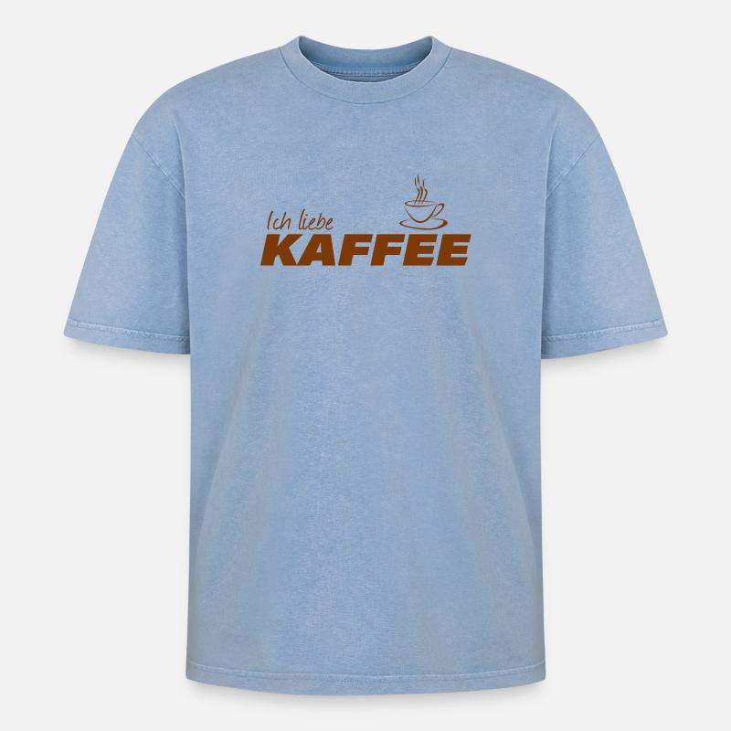 ICH LIEBE KAFFEE - Oversized Unisex Premium Acid-Washed T-Shirt - Blau Acid Wash