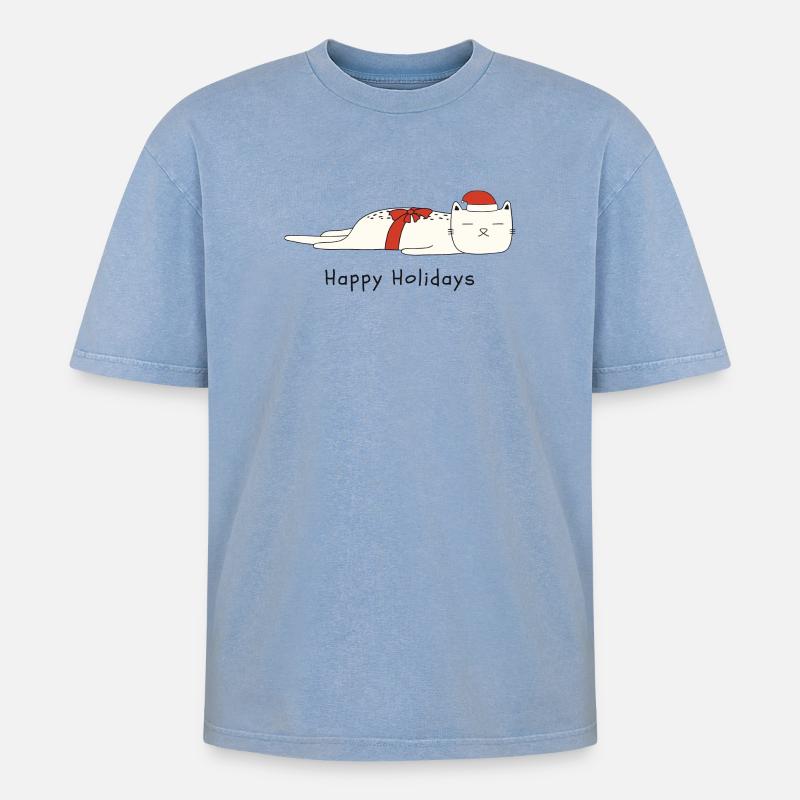 Drôle de chat Noël - T-shirt Premium unisexe oversize acid-washed - bleu délavé acide