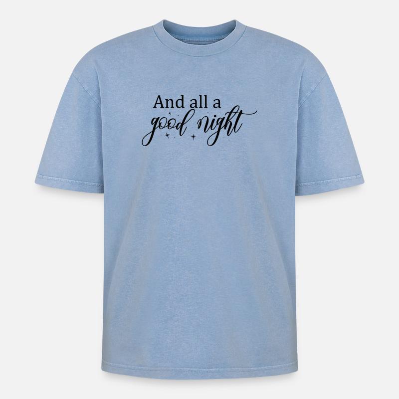 Gute Nacht Script mit Sternen - Oversized Unisex Premium Acid-Washed T-Shirt - Blau Acid Wash