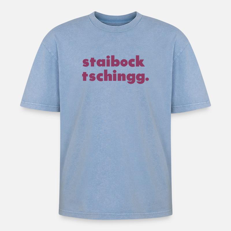 staibocktschingg. - Oversized Unisex Premium Acid-Washed T-Shirt - Blau Acid Wash