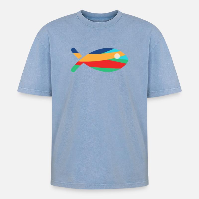 FISCH. - Oversized Unisex Premium Acid-Washed T-Shirt - Blau Acid Wash