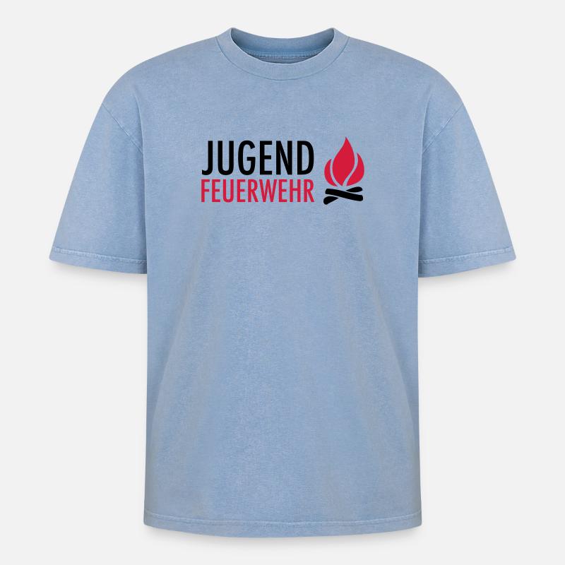 Young firefighters with flame - Oversized Unisex Premium Acid-Washed T-Shirt - acid washed blue