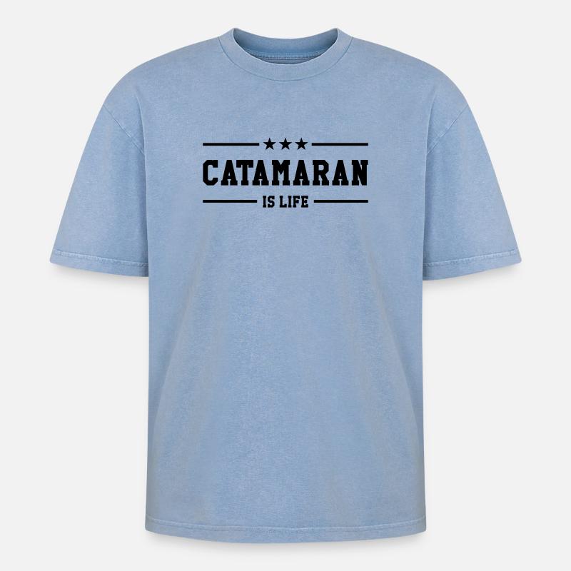 Catamaran is life - Oversized Unisex Premium Acid-Washed T-Shirt - Blau Acid Wash