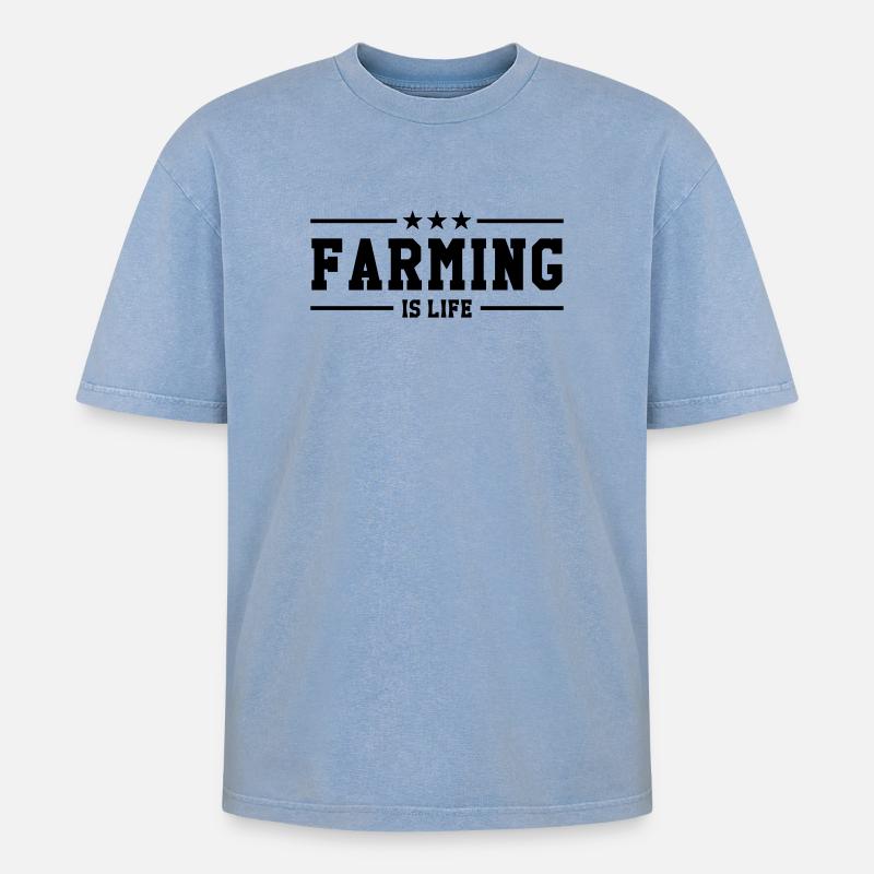 Farming is life - Oversized Unisex Premium Acid-Washed T-Shirt - Blau Acid Wash