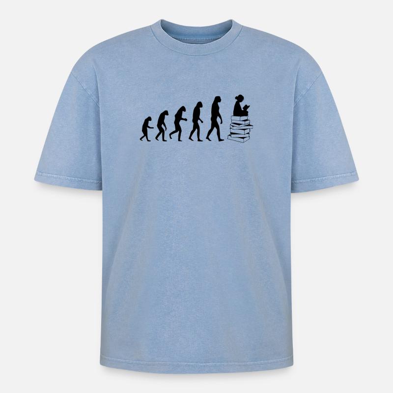 Read Evolution - Oversized Unisex Premium Acid-Washed T-Shirt - Blau Acid Wash