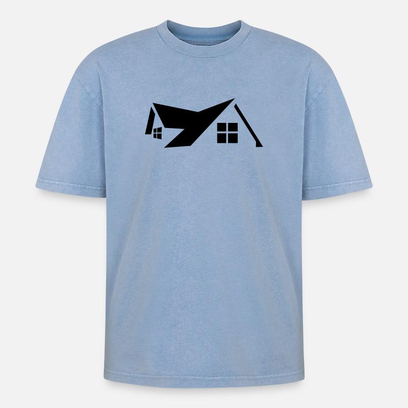 Logo Haus - Oversized Unisex Premium Acid-Washed T-Shirt - Blau Acid Wash