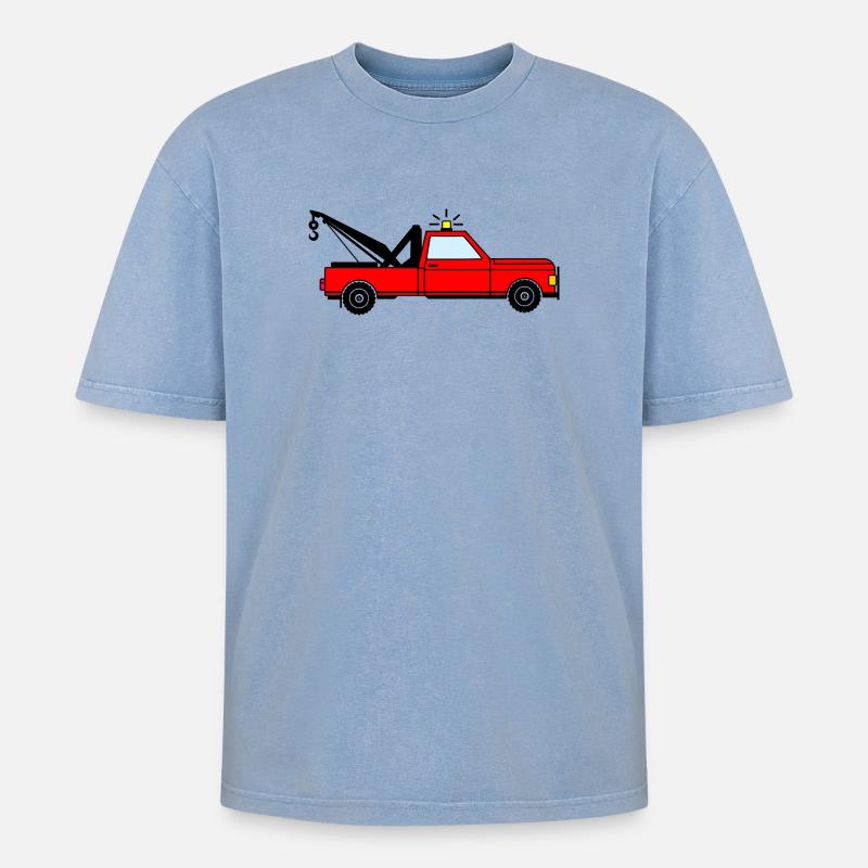 Abschleppwagen rot - Oversized Unisex Premium Acid-Washed T-Shirt - Blau Acid Wash