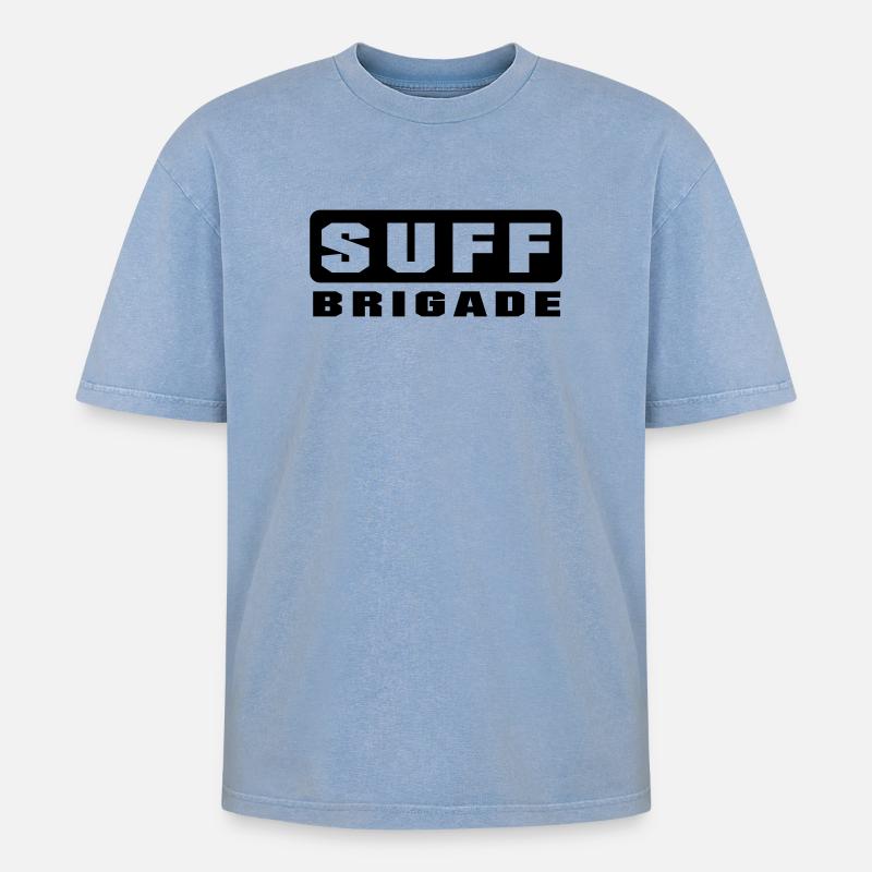 Suff Brigade - Oversized Unisex Premium Acid-Washed T-Shirt - Blau Acid Wash
