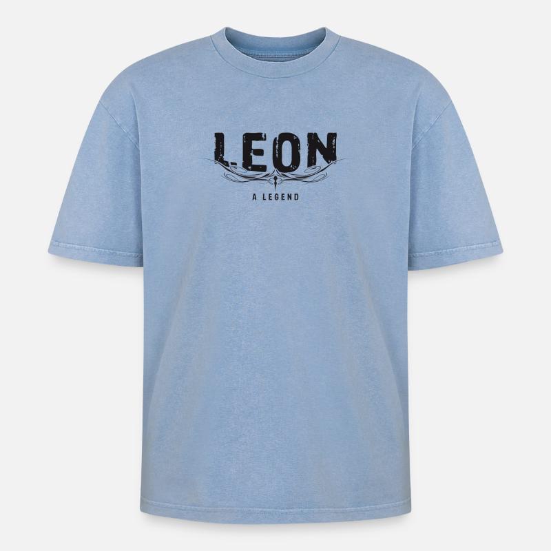 LEON A LEGEND - Oversized Unisex Premium Acid-Washed T-Shirt - Blau Acid Wash