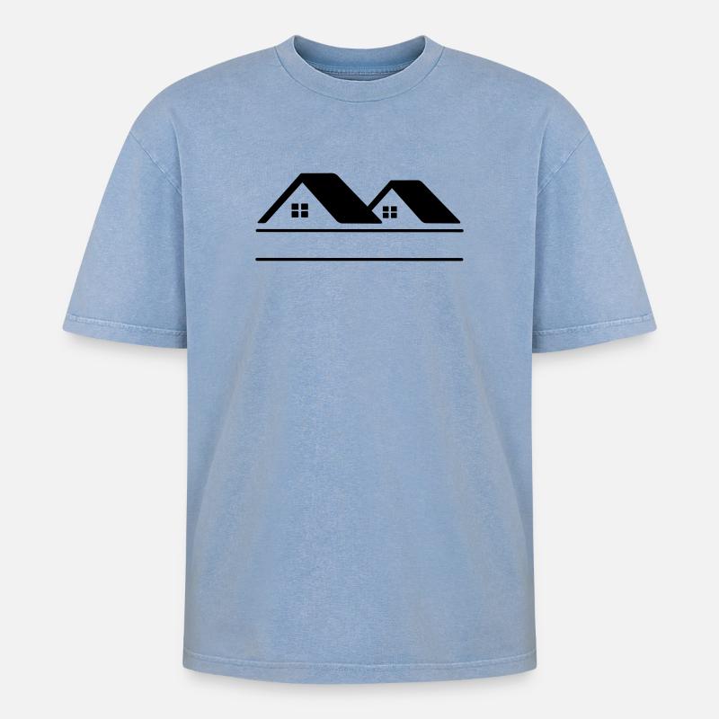 Häuser-Textbanner - Oversized Unisex Premium Acid-Washed T-Shirt - Blau Acid Wash