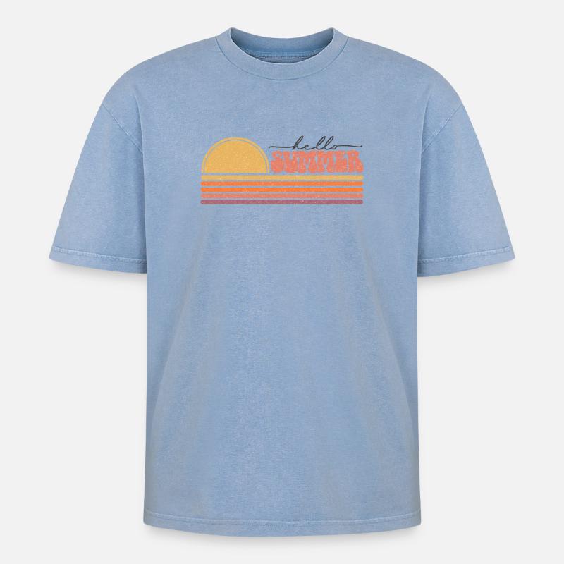 Sommer - Oversized Unisex Premium Acid-Washed T-Shirt - Blau Acid Wash