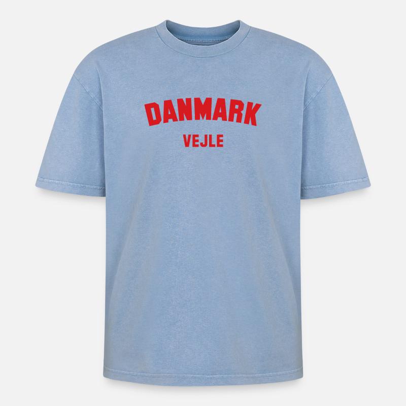 VEJLE Denmark Dänemark - Oversized Unisex Premium Acid-Washed T-Shirt - Blau Acid Wash
