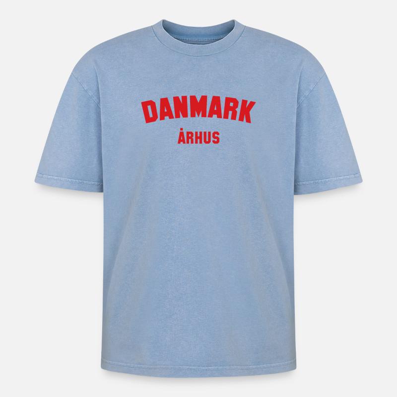 ARHUS Danmark, Danemark - T-shirt Premium unisexe oversize acid-washed - bleu délavé acide