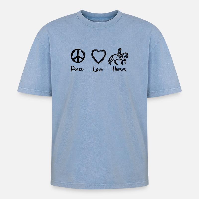 Pferdeliebe - Oversized Unisex Premium Acid-Washed T-Shirt - Blau Acid Wash