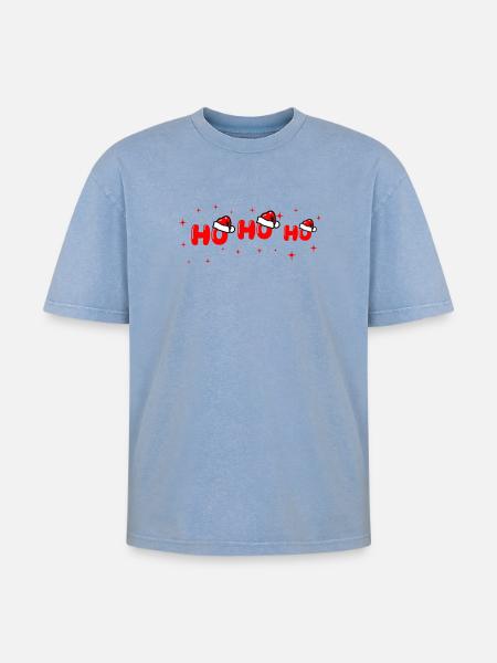 Ho Ho Ho Santa Lettering - Oversized Unisex Premium Acid-Washed T-Shirt - acid washed blue