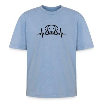 Battement de cœur de chien – Dessin linéaire pour animaux de compagnie et amoureux des chiens - T-shirt Premium unisexe oversize acid-washed - bleu délavé acide - Devant - AI Model Female 172 dark (172cm) & AI Model Male 185 dark (185cm)