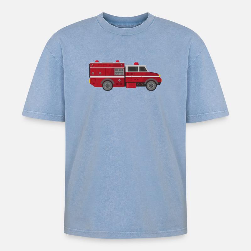 Camion de pompiers - T-shirt Premium unisexe oversize acid-washed - bleu délavé acide