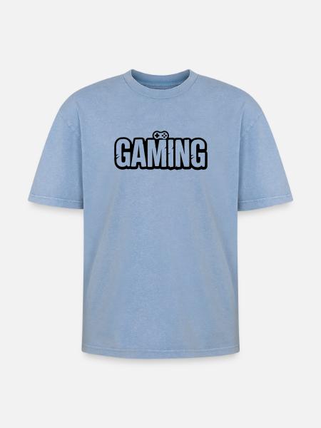 Gaming_Schrift_mit_Conroller - T-shirt Premium unisexe oversize acid-washed - bleu délavé acide