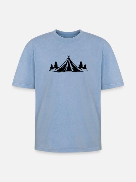 Camping Tent Nature Icon - Oversized Unisex Premium Acid-Washed T-Shirt - acid washed blue