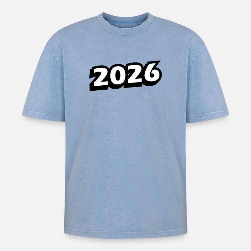 2026 Jahr - Oversized Unisex Premium Acid-Washed T-Shirt - Blau Acid Wash