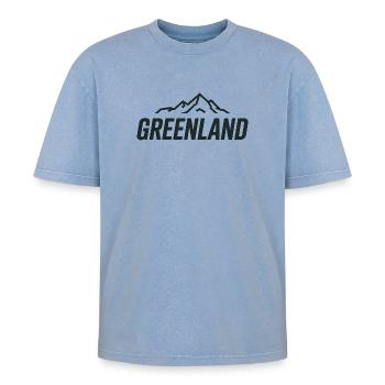Grönland-Abzeichen – Grönland / Grønland - Oversized Unisex Premium Acid-Washed T-Shirt - Blau Acid Wash - Vorne - AI Model Female 172 dark (172cm) & AI Model Male 185 dark (185cm)