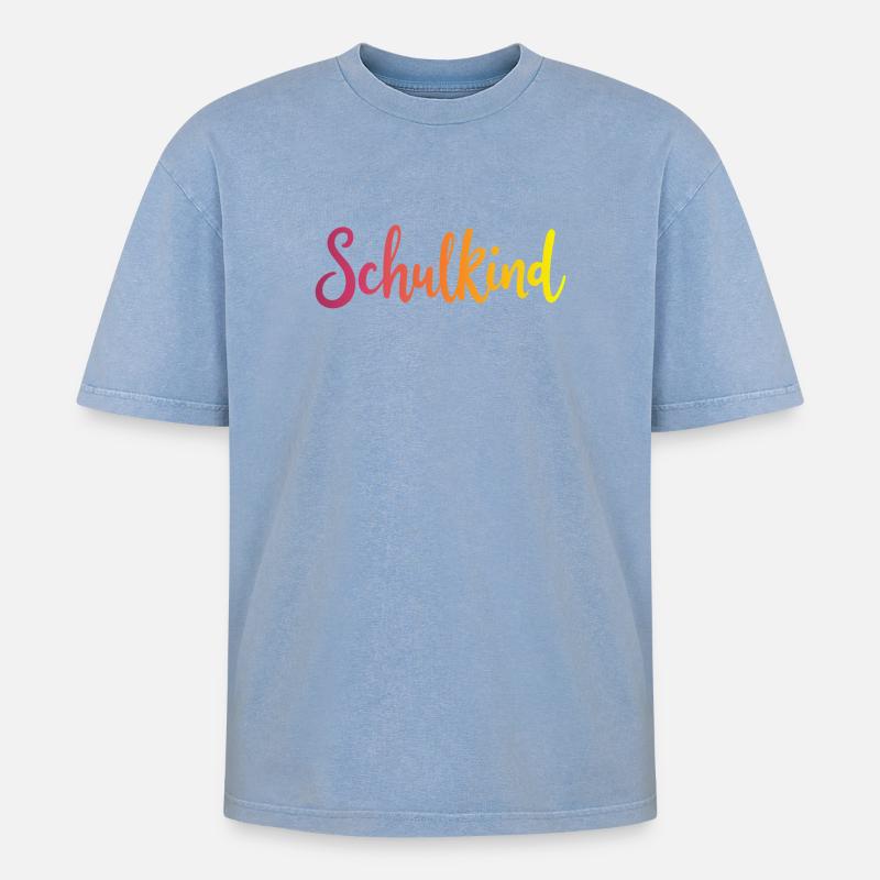 Schulkind Farbverlauf Rot-Gelb - Gradient Script - Oversized Unisex Premium Acid-Washed T-Shirt - Blau Acid Wash