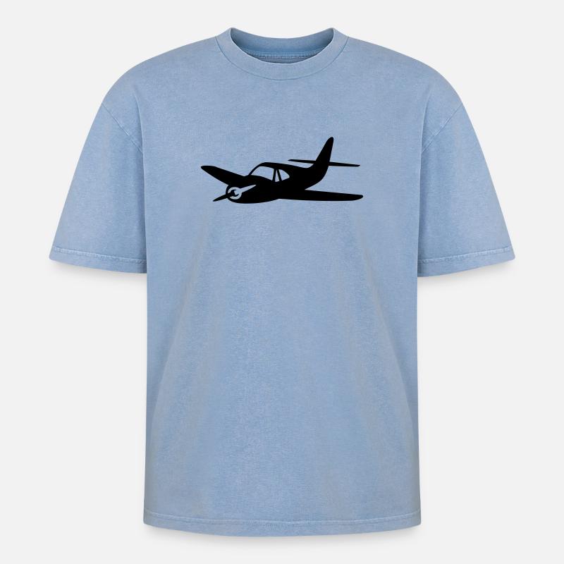 Propellerflugzeug - Oversized Unisex Premium Acid-Washed T-Shirt - Blau Acid Wash
