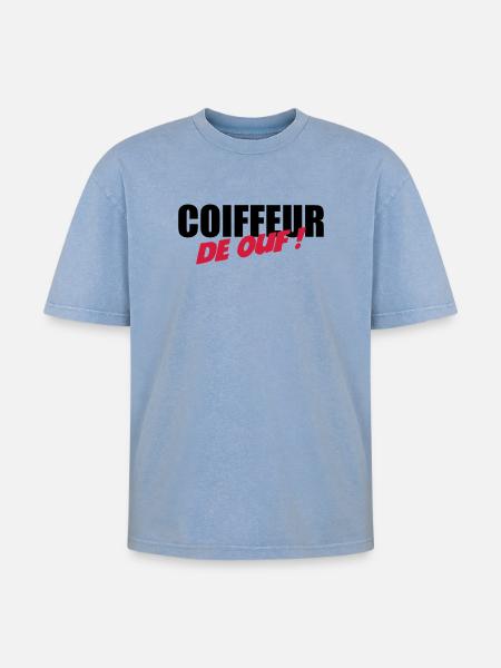 Coiffure / Coiffeur / Coiffeuse / Mode / Cheveux - T-shirt Premium unisexe oversize acid-washed - bleu délavé acide