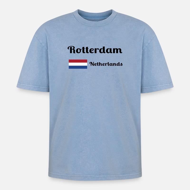 Rotterdam Pays-Bas - Imprimés élégants - T-shirt Premium unisexe oversize acid-washed - bleu délavé acide