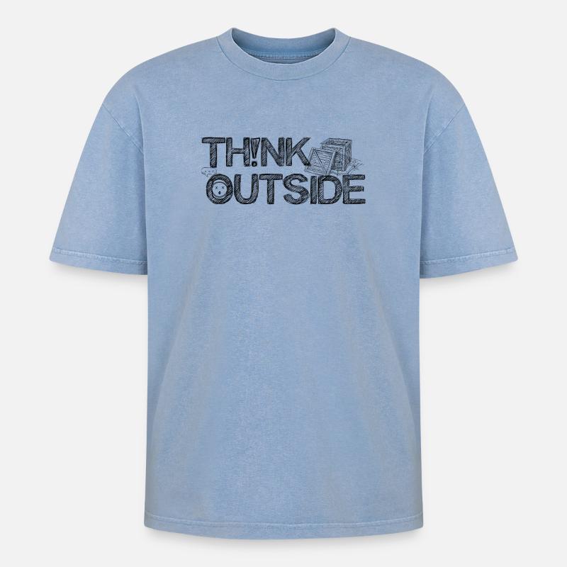 THINK_OUTSIDE - Oversized Unisex Premium Acid-Washed T-Shirt - Blau Acid Wash