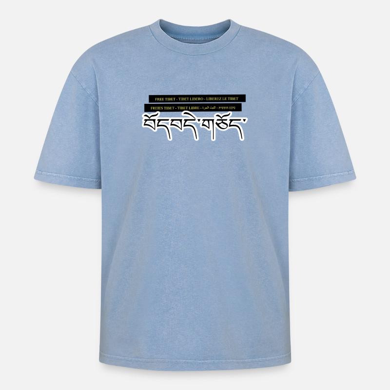 Multi Tibet - Oversized Unisex Premium Acid-Washed T-Shirt - Blau Acid Wash