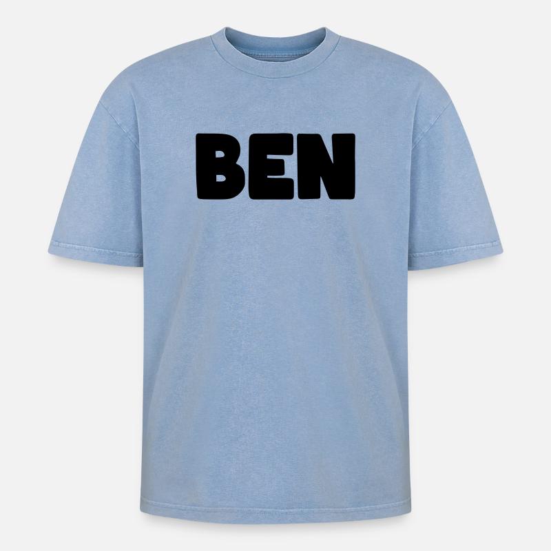 Ben Name - Oversized Unisex Premium Acid-Washed T-Shirt - Blau Acid Wash