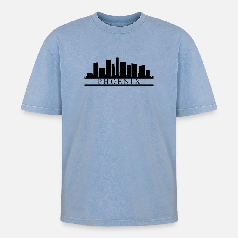 Skyline Phoenix - Oversized Unisex Premium Acid-Washed T-Shirt - Blau Acid Wash