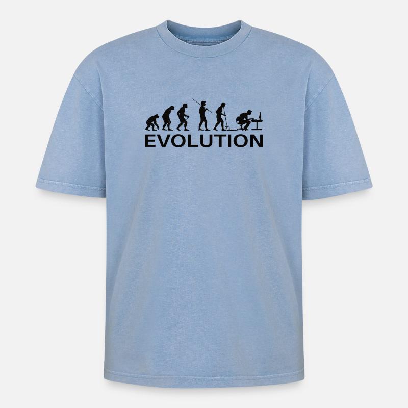 Evolution Gamer | Computer Freak Nerd PC - Oversized Unisex Premium Acid-Washed T-Shirt - Blau Acid Wash