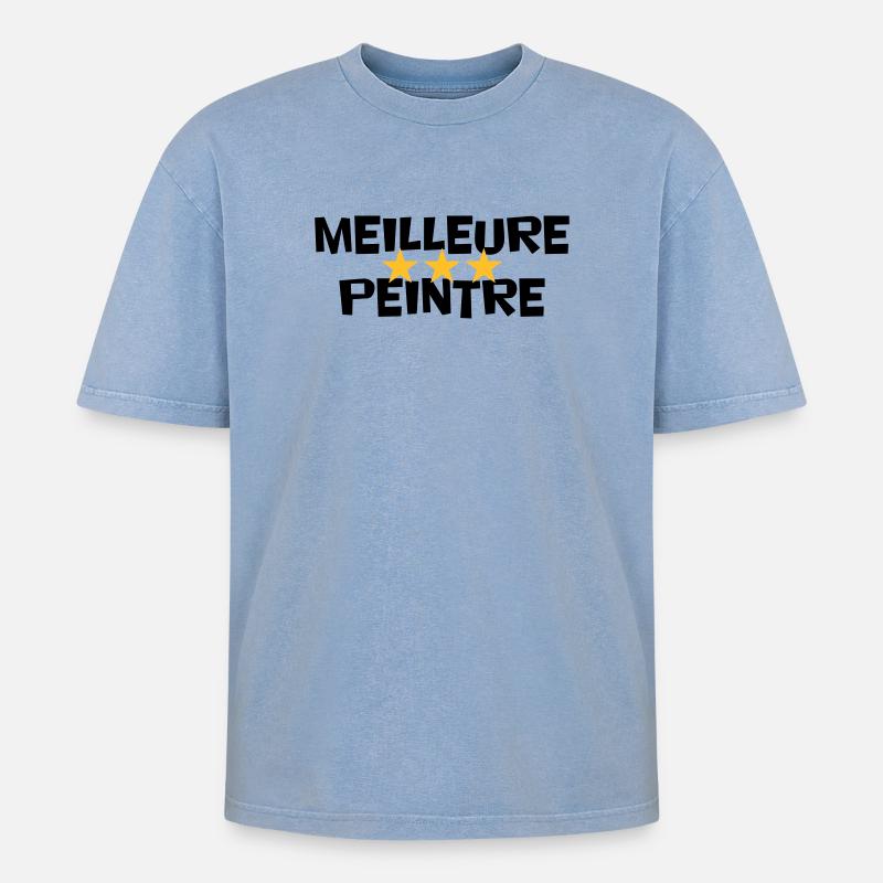 Beste Maler - Oversized Unisex Premium Acid-Washed T-Shirt - Blau Acid Wash