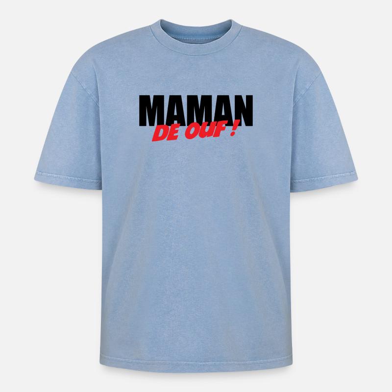 Verrückte Mama! - Oversized Unisex Premium Acid-Washed T-Shirt - Blau Acid Wash
