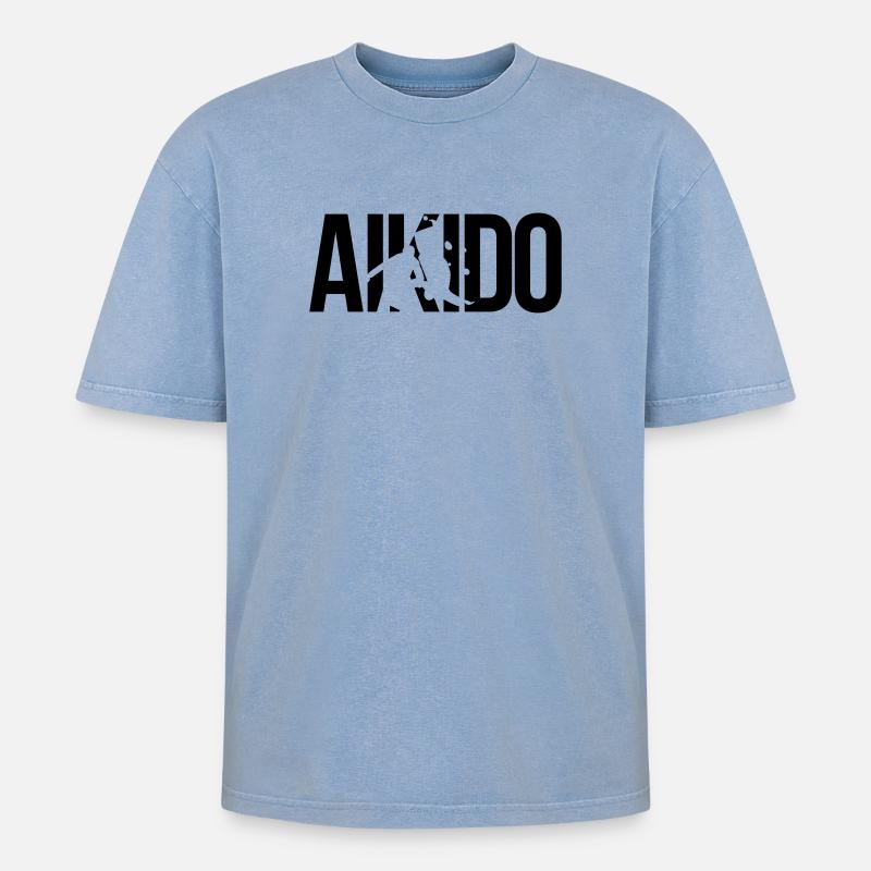 aikido - Oversized Unisex Premium Acid-Washed T-Shirt - Blau Acid Wash