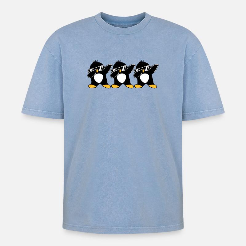 Dab Team Penguin - Oversized Unisex Premium Acid-Washed T-Shirt - acid washed blue