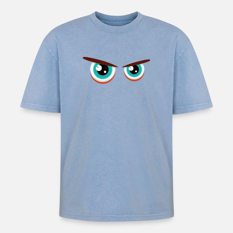 Intensive Blickblicke mit angespannter Mimik - Oversized Unisex Premium Acid-Washed T-Shirt - Blau Acid Wash