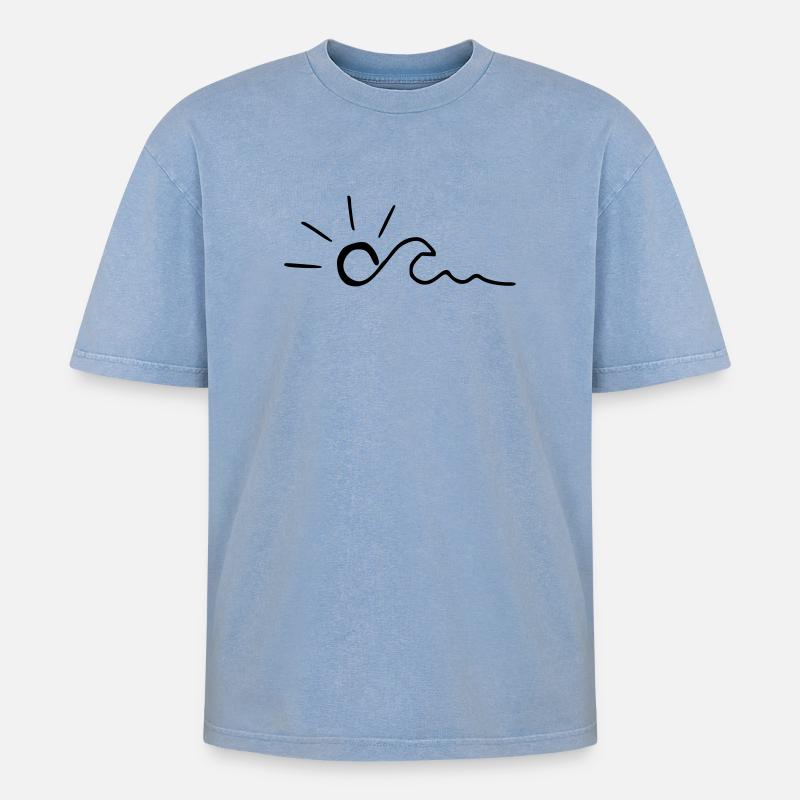 Sun & Wave - Oversized Unisex Premium Acid-Washed T-Shirt - acid washed blue