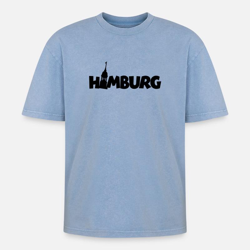 Hamburg Hamburger Michel - Oversized Unisex Premium Acid-Washed T-Shirt - Blau Acid Wash