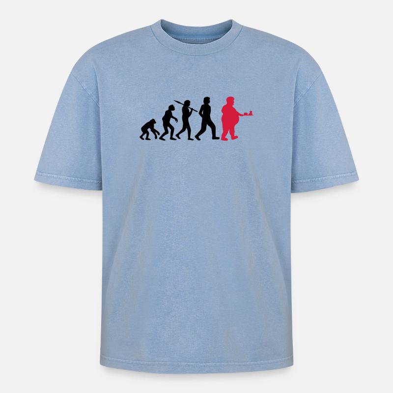 Fast Food Evolution - Oversized Unisex Premium Acid-Washed T-Shirt - Blau Acid Wash