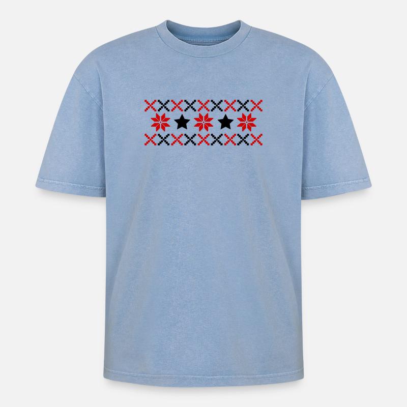 Norwegian Pattern Winter - Oversized Unisex Premium Acid-Washed T-Shirt - acid washed blue