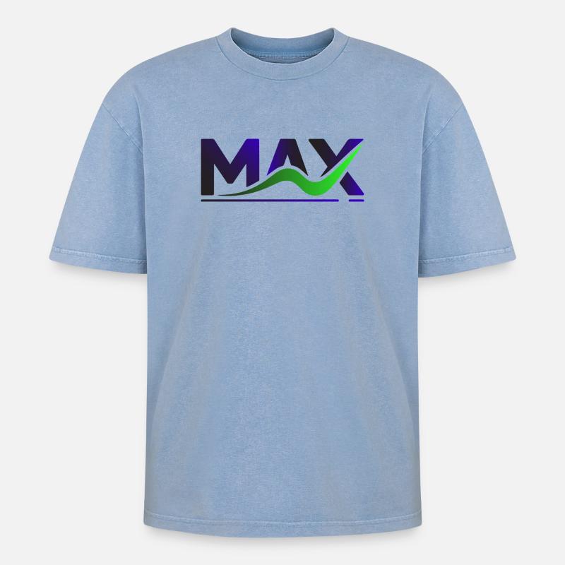 MAX Wave Gradient Logo Tee - Oversized Unisex Premium Acid-Washed T-Shirt - Blau Acid Wash