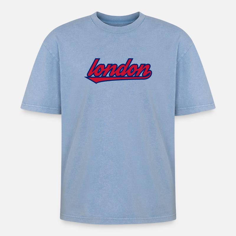 London Script Retro Unterstrich - Oversized Unisex Premium Acid-Washed T-Shirt - Blau Acid Wash