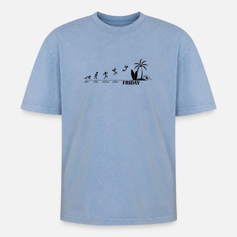 Enfin, Friday Beach Evolution - T-shirt Premium unisexe oversize acid-washed - bleu délavé acide