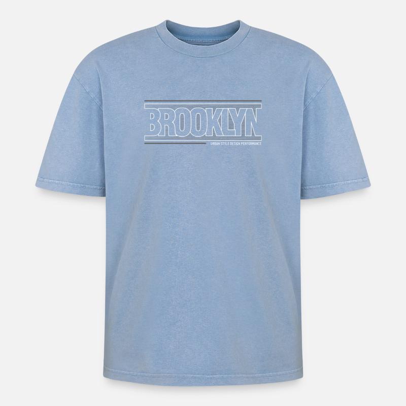Winde der Skyline von Brooklyn Silhouette - Oversized Unisex Premium Acid-Washed T-Shirt - Blau Acid Wash